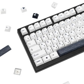GEKUCAP Black and White Japanese Keycaps 152 Keys Minimalist Style Cherry Profile Key Caps PBT Dye Sublimation Customized Keycaps Set Compatible with Cherry MX Switches Mechanical Keyboards