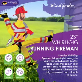 Whirligig Spinner Running Fireman 23" – Heroic Firefighter-Themed Design, Weather-Resistant Outdoor Decor, Durable & Lightweight for Patios, Yards, and Gardens - Eye-Catching Wind Spinner
