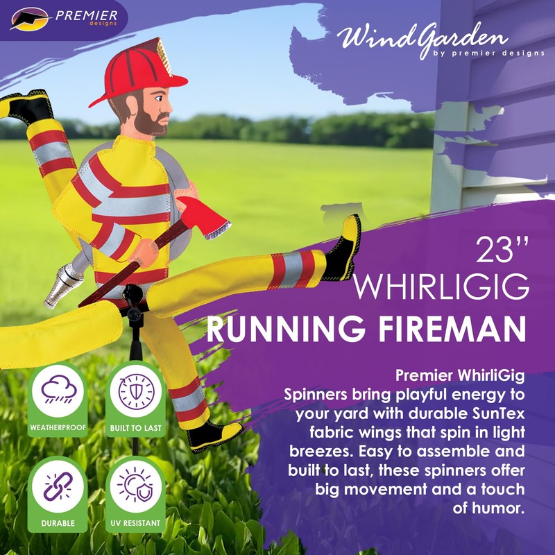 Whirligig Spinner Running Fireman 23" – Heroic Firefighter-Themed Design, Weather-Resistant
