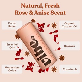 Vibe Aluminum Free Natural Deodorant for Women and Men - Long Lasting Odor Control with Organic Coconut Oil and Beeswax for Sensitive Skin, No Baking Soda or Parabens, Plastic Free (Rose)