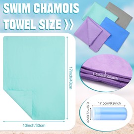 Tisancy 4 Pcs Swim Chamois Towel Shammy Sports Swimmers Towel for Diving Swimming Triathlons and Other Water Sports(13 x 17 Inch,Blue, Green, Dark Gray, Purple)