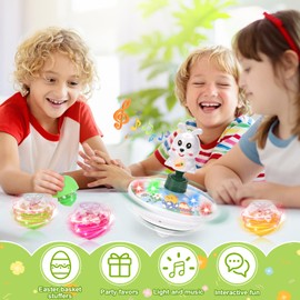 7 Pcs Easter Toys Light Up Spinning Tops, Easter Egg Toys Bunny Gyroscope, Lighting & Spinning & Musical Easter Toys Eggs, Rabbit, Easter Basket Stuffers Party Favors Toys Gifts Spinning Tops for Kids