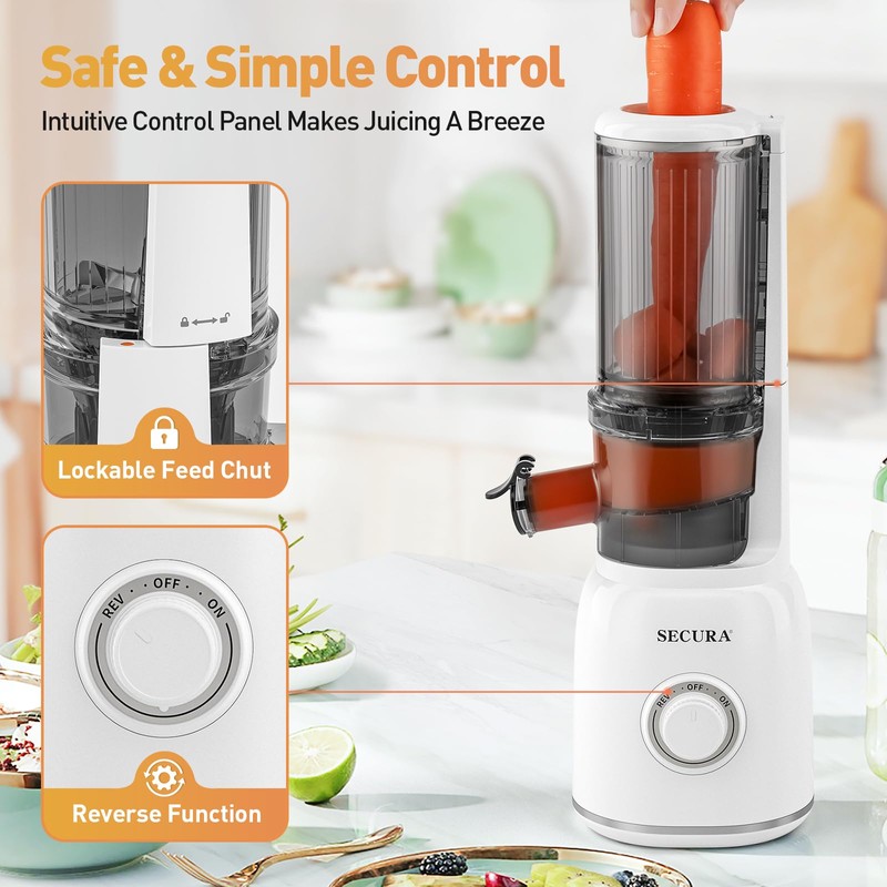 Secura Cold Press Juicer with Stainless Steel Prong Spiral Auger