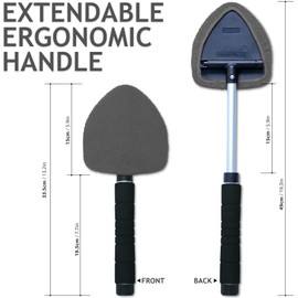 TAKAVU Car Window Cleaning Tool, Windshield Wiper Cleaner with Extendable Long-Reach Handle, 3 Washable Reusable Microfiber Bonnets, Car & Home Inside Interior Exterior Use - Lint Free (Grey)