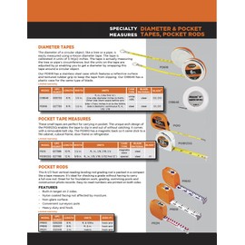 Keson PD618 Diameter Measuring Tape with Steel Blade and Case, 1/4-Inch by 6-Foot