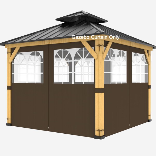 12ft x 12ft Gazebo Curtains,Privacy Replacement Sidewall with Church Window,4-Panel