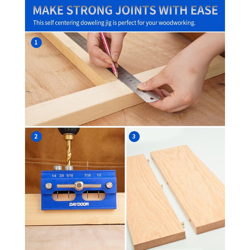 DAYDOOR 2.1" Self Centering Dowel Jig, Universal Capacity Doweling Jig
