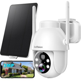 SeeVision White Solar-Powered Waterproof Wireless Security Camera with PIR Motion Detection, 2K HD Color Night Vision, and Two-Way Talk