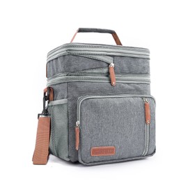 UMUFUKA Men's and Women Double Compartment Lunch Bag, Insulated Lunch Cooler Tote 2 Roomy Large Reusable Water-resistant Lunch Box (Grey)