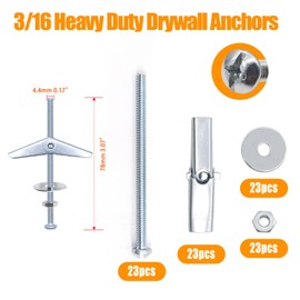 weideer 92Pcs Toggle Bolts 3/16" Heavy Duty Drywall Anchors and Screws Assortment Set Toggle Bolts and Wing Nut Kit with Nuts washers (23sets)