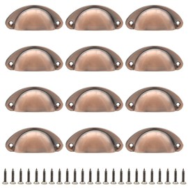 Hocansen 12 PCS Shell Cup Handles 81mm Metal Drawer Pull Handles Red Bronze Shell Shape Handle Knobs Semicircle Cup Handle with Screws for Wardrobe, Cupboard and Drawer (Red Bronze/LS-BK)