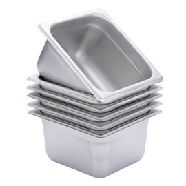 BIRDROCK HOME Stainless Steel Steam Table Pan - Hotel, Restaurant & Catering Supplies - 24 Gauge Steel, 1.8 qt Capacity - Meal Prep, Cooking, & Food Storage Container - 4" Depth, 1/6-Size (6 Pack)