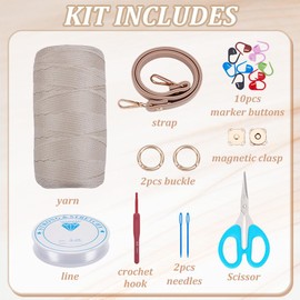 FREEBLOSS Crochet Bag Kit for Beginners Crochet Tote Bag Set Crochet Bag Starter Kit with Step-by-Step Video Tutorials, Flower Crochet Knitted Bag Adult Crafts Projects