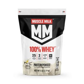 Muscle Milk 100% Whey Protein Powder, Vanilla, 5 Pound, 68 Servings, 25g Protein, 2g Sugar, Low in Fat, NSF Certified for Sport, Energizing Snack, Wor