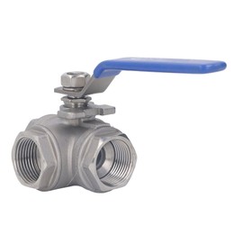 3 Way Ball Valve, 1in 304 Stainless Steel Female T Type Manual Drive for Water Oil Gas