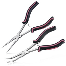 LEONTOOL 2-Piece Straight Bend Lead Pliers 0° 45° Long Nose Pliers Bent Type Tweezer Pliers Long Reach Pliers Needle Remover Pliers Mini Tip Radio Pliers No Guriza Spring Included Lightweight DIY