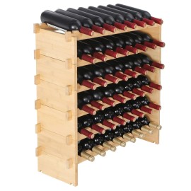 Bamboo Wood 6 Tier 48 Bottle Stackable Wine Rack Display Shelf Home FurnitureCapacity: 48 Bottles