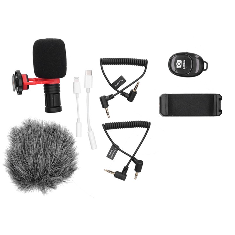 Portable Phone Microphone Vlogging Equipment Microphone Kit with LED Light