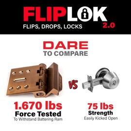 FlipLok High Security Door Lock - 10X Stronger Than a Deadbolt, Keypad Lock, Bronze, Keyless