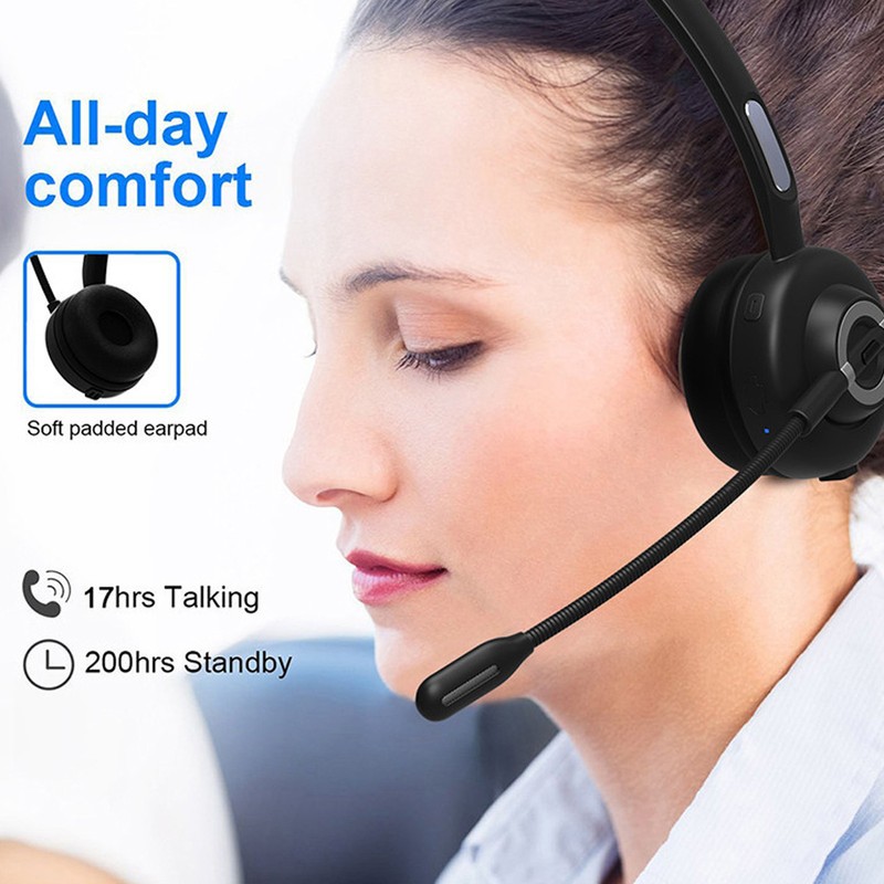 Call Center Headset Noise Cancelling Comfortable Adjustable Bluetooth Headset with