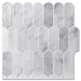 Art3dwallpanels Peel and Stick Backsplash Tile, 10 Sheets 12 x 12 Inch Stick on Backsplash for Kitchen, 3D PVC Self Adhesive Wall Tiles for Bathroom Laundry Room Back Splashes, Light Grey Marble