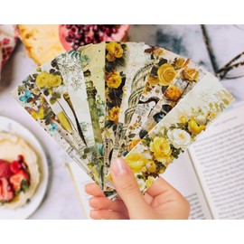 Vintage Natural Style Bookmark Colorful Flower Plant Bookmarks, 30PCS (Golden)