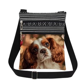 XiaoGalaee Romantic Puppy Print Crossbody Bag Cavalier King Charles Spaniel with Loving Heart Messenger Bag Travel Men Adjustable Shoulder Strap Crossbody Purse Valentine's Day Birthday Gift for Her