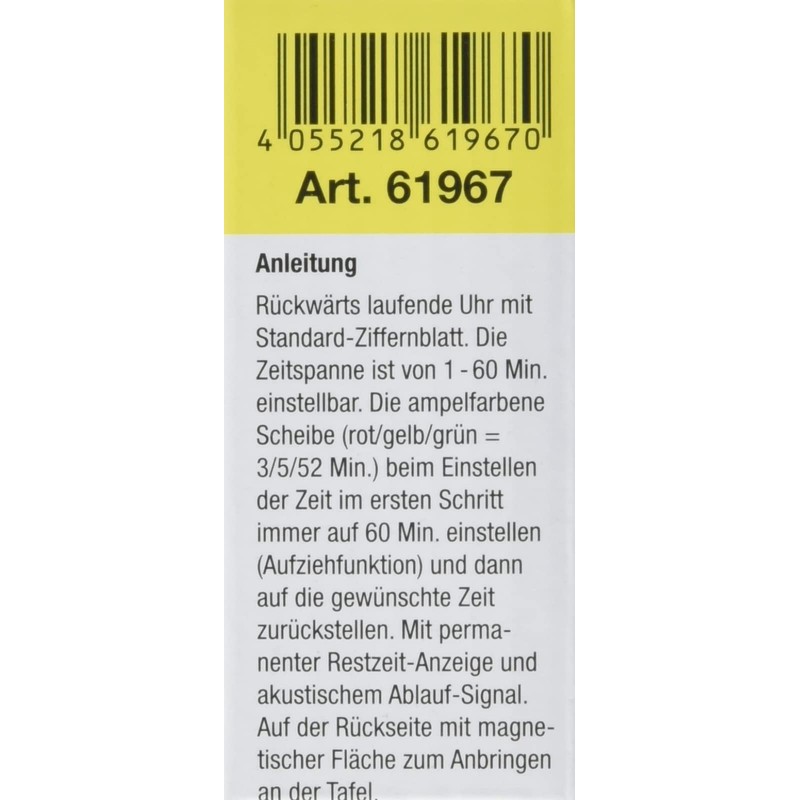 TimeTex Compact Zeitdauer-Uhr mit Magnet und Ampelscheibe