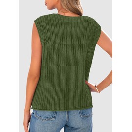 PRETTYGARDEN Women's Summer Sweaters Vest 2025 Sleeveless Button Down Cropped Pockets Chunky Knit Cardigan Trendy Tank Tops (Army Green,Small)