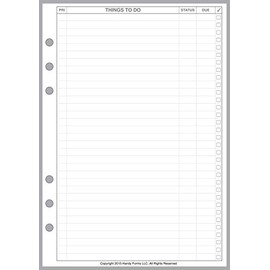 A5 Size to Do List Planner Pages, Sized and Punched for 6-Ring A5 Notebooks by Filofax, LV (GM), Kikki K, TMI, and Others. Sheet Size 5.83" x 8.27" (148mm x 210mm)