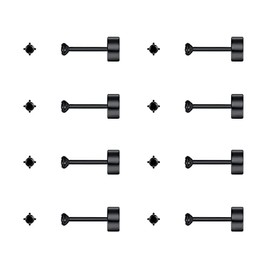 FOSIR Tiny Flat Back Earrings for Women Men Surgical Stainless Steel Black Stud Earrings Set Cubic Zirconia Cartilage Earring Hypoallergenic, 2mm