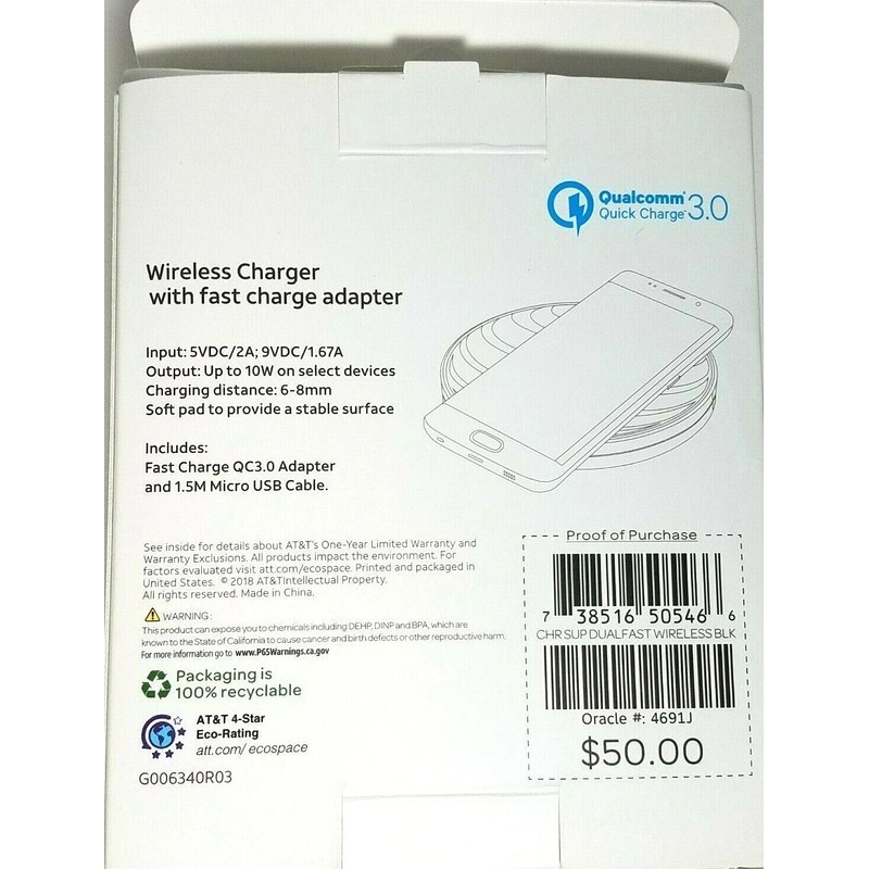 AT&T Wireless Charger Universal Charging Pad with Fast Charge Adapter