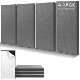4Pack Fiberglass Acoustic Panels, Self Adhesive Sound Proof Foam Panels for Walls, Sound Dampening Panels for Studios, Office, Home Theater Soundproofing Absorbing Noise Reducing, 23.6x11.8x2.5" Grey