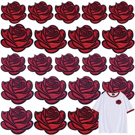 20 Pieces Rose Embroidered Patches Sew, Big and Small Roses Embroidery Patches DIY Decorative Applique Stickers for for Clothes Jeans Jackets Hats Bags Backpacks Shoes Decorations etc 2 Colour