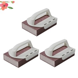 Healeved 3pcs Replaceable Emery Sponge Scrubbers Ergonomic Handle for Efficient Cleaning Dual-Sided Scouring Pad for Kitchenware and Household Use Grey Handle for Indoor and Outdoor