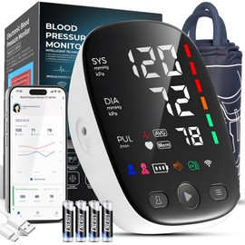 Blood Pressure Monitors with Mobile Connectivity Automatic Upper Arm Blood Pressure Monitor for Home Use Large Blood Pressure Cuff LED Backlight Display Heart Rate Detection 2x120 Records Cuff 22-42cm