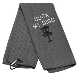 LEVLO Frisbee Disc Golf Toel Gifts Embroidered Quote Disc Golfer Towel for Women Men (Suck My Disc)