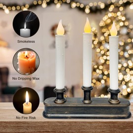 Pallerina 3-Light Window Candles with Sensor Dusk to Dawn, 10 Inch LED Window Candles with Taper Candles Battery Operated Lamp for Table Party Christmas Decoration,Bronze Base