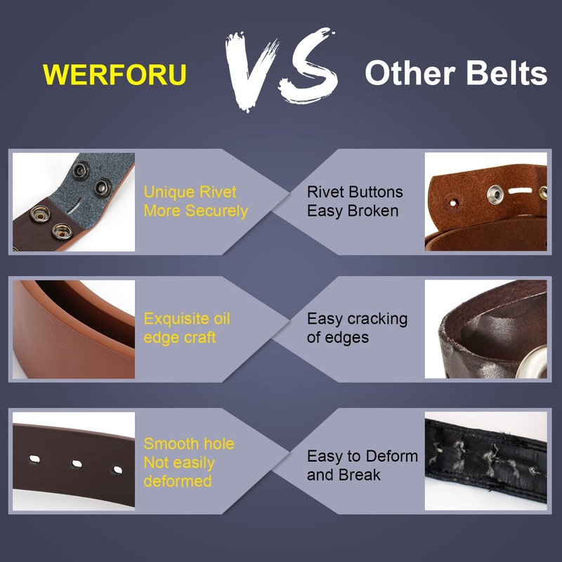WERFORU Mens Leather Belt Strap Without Buckle Replacement Leather Belt