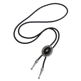 AZORA Black Bolo Tie Cowboy Tie Leather Cord Mens Bolo Tie American Western Cowboy Silver Vintage Necktie Gothic Totem Bolo Tie
