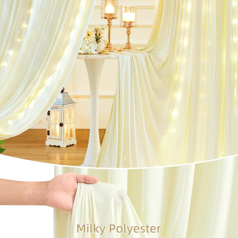 10 x 10ft Beige Backdrop Curtains with Lights String for