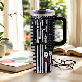 DUUV Mechanic Gifts for Men, Birthday Tumbler for Dad, Toolbox Father's Day Gift for Father, Realistic Gift Ideas, 40 Oz Tumbler with Handle Lid and Straw Christmas Gifts