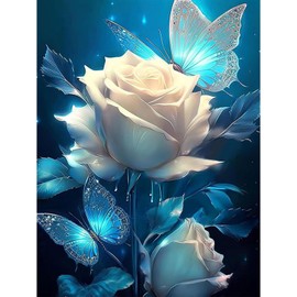 Diamond Painting Set for Adults Flower Diamond Painting Kits, 5D Rose Diamond Painting Set, Butterfly DIY Diamond Painting Craft Pictures Arts as a Gift for Home Wall Decor 30 x 40 cm