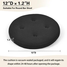 baibu Set of 2 Bar Stool Cushions, Super Breathable Round Bar Stool Covers Seat Cushion Round with Elastic Black 13" - 2 Cushions Only
