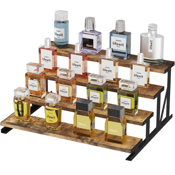 Lifewit 4-Tier Wooden Dispaly Riser with Metal Stand, Step Cologne