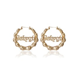 Gold Silver Plated Big Bamboo Hoop Earrings for Women Hip-Pop Style Party Jewelry (B:gold babygirl earring)