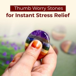 2pcs Set 7 Chakra Worry Stone Thumb Crystals - Palm Stones for Stress & Anxiety Relief - Orgone Stone with Healing Properties - Polished Stones for Meditation & Reiki