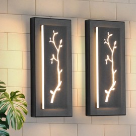 tewei LED Outdoor Wall Sconce, 15.7'' Black Outdoor Front Porch Lights Modern Exterior Lighting Fixtures, LED Exterior Wall Sconce for House, Hallway, Warm White 3000K, 2 Pack