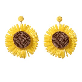 ALRNBY Big Sunflower Statement Earrings for Women Pretty Dangle Stud Earrings for Girls Gift Eco-Friendly Raffia (Yellow petals)