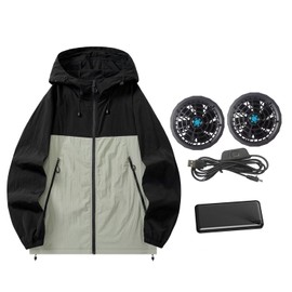 Yucahype Work Clothes with Fan, 4 Levels of Air Flow Adjustment, Air Conditioned Work Clothes, Long Sleeve, Fan Jacket with Hood, Waterproof, Large Airflow, Work Clothes, Work Wear, Heat Stroke